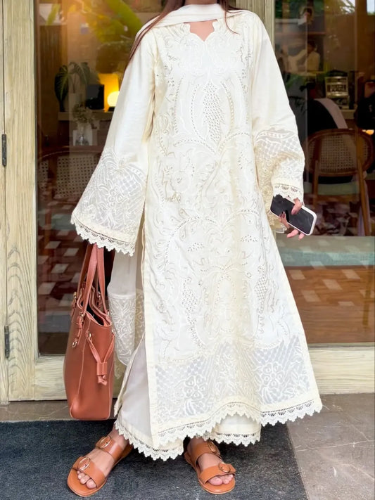 LIBASS-3PC LAWN EMBROIDERED SUIT WITH READY TO WEAR DUPPATA LEH-4005