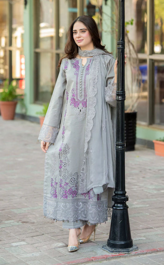 LIBASS-3PC LAWN EMBROIDERED SUIT WITH CHIFFON EMB DUPATTA LEH-2393