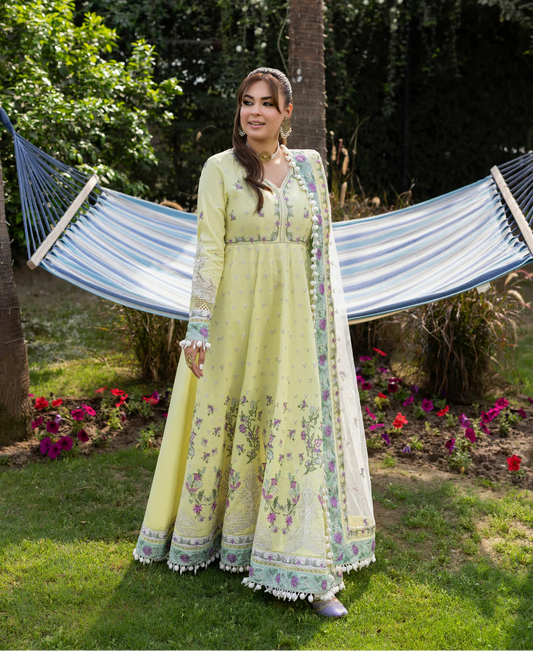 ANEELAS UNSTITCHED LAWN EMBROIDERED FROCK WITH KHADDI NET EMBROIDED DUPATTA