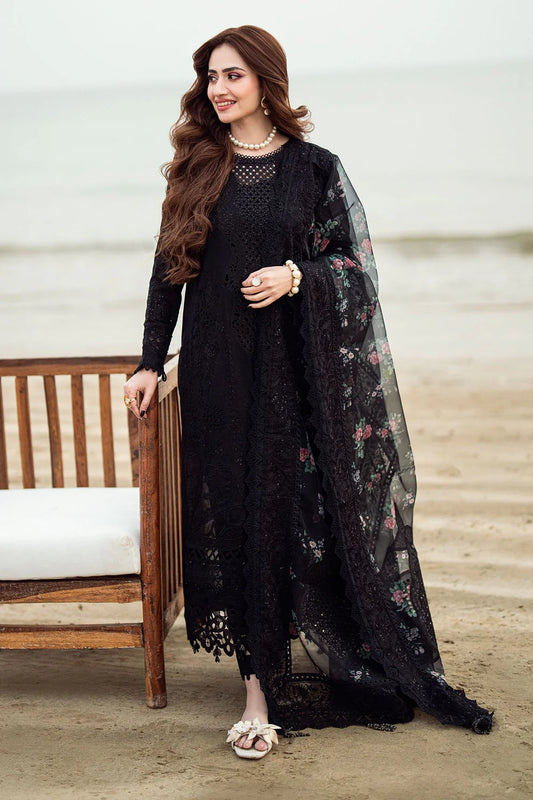 NUREH-3PC LAWN CHIKENKARI LASER EMBROIDERED SUIT WITH COOTON NET EMB DUPATTA  LEH-4119