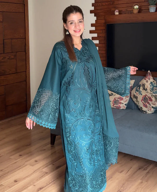 LIBASS-3PC LAWN EMBROIDERED SUIT WITH CHIFFON EMB READY TO WEAR DUPATTA LEH-4009