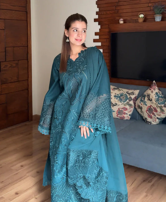 LIBASS-3PC LAWN EMBROIDERED SUIT WITH CHIFFON EMB READY TO WEAR DUPATTA LEH-4009