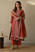 ZAIB-3PC DHANAK EMBROIDERED SUIT LEH-4378
