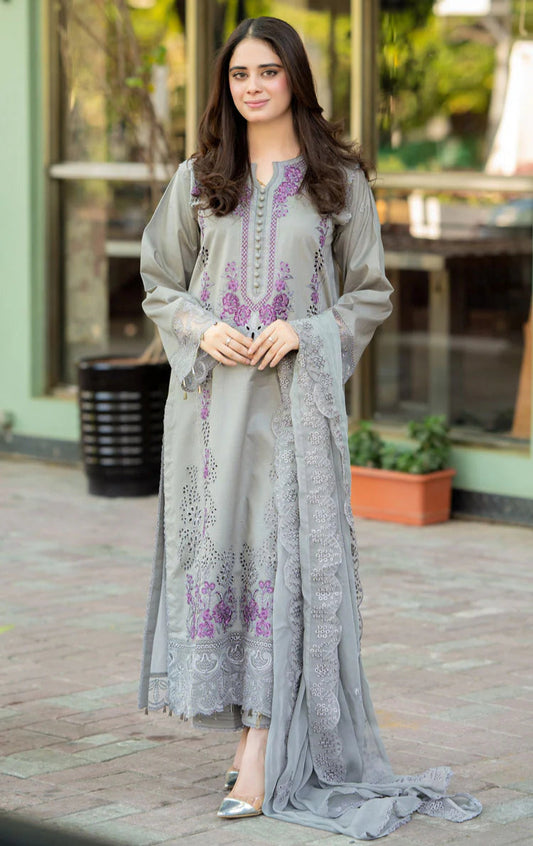 LIBASS-3PC LAWN EMBROIDERED SUIT WITH CHIFFON EMB DUPATTA LEH-2393