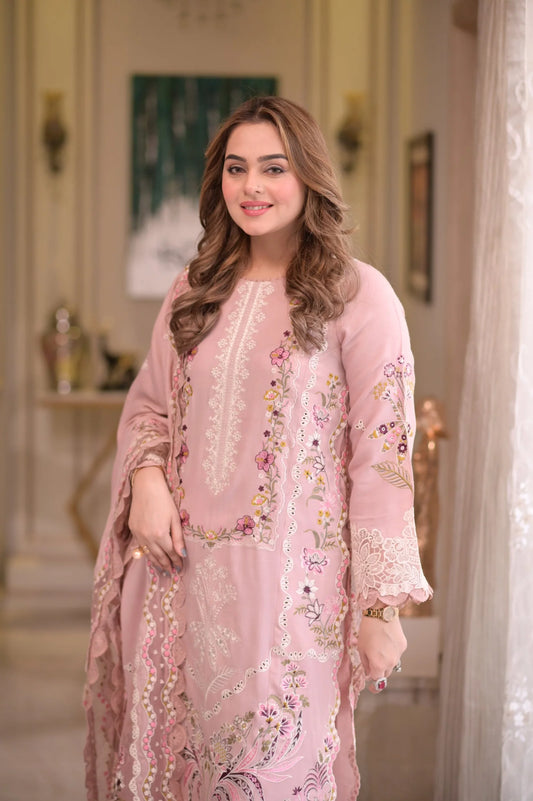 ANEELAS-3PC LAWN CHIKAN EMBROIDERED SHIRT WITH LAWN EMB DUPATTA LEH-4667